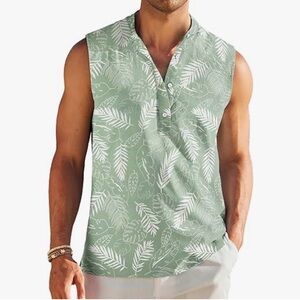 Tropical Leaf Print Sleeveless Shirt